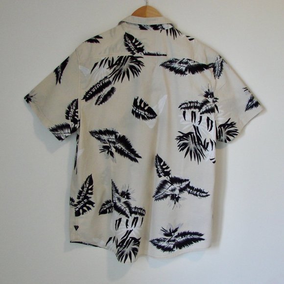 Guess Shirt Tan Black Hawaiian Palm Leaf Slim Fit Shirt Button Front Size XXL - Picture 11 of 13
